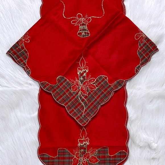2 Piece Red Christmas Table Cloth and Runner Set